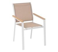 Fauteuil de jardin empilable ""Essentia"" lin blanc & acacia en aluminium - Lin / Blanc / Acacia - Hespéride