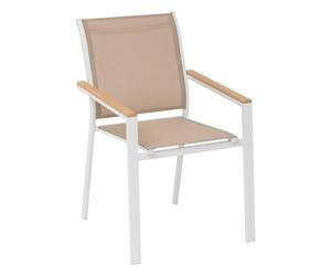 Hespéride - Fauteuil de Jardin Empilable Essentia Lin Blanc et Acacia Anti-Rouille Texaline Léger Facile à Ranger Mobilier pour Terrasse Balcon