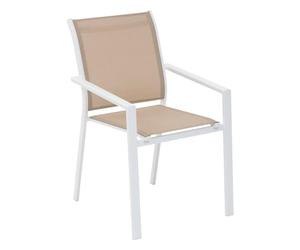 HESPERIDE - Fauteuil de Jardin Empilable Essentia Lin et Blanc - Aluminium Anti-Rouille Texaline - Mobilier Extérieur Terrasse Balcon
