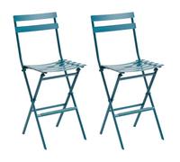 Hespéride - Lot de 2 Chaises Hautes Pliantes de Jardin Greensboro Bleu Canard - Acier Antirouille - 42 x 49 x 102 cm - Meuble d'Extérieur Pliable