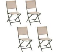 Hespéride - Lot de 4 chaises pliantes en aluminium et texaline ESSENTIA - Lin et vert laurier - Essentia Vert G