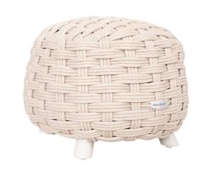 Hespéride - Pouf de Jardin Rond OBBAE - Assise Extérieure Confortable - Structure Aluminium et Tressage en Texaline Résistant - Couleur Beige Lin - Usage Terrasse, Balcon, Salon