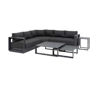 Hespéride - Salon de Jardin d'angle Allure Graphite 5 Personnes, 256 x 256 cm, Aluminium, Tables Gigognes, Coussins Déperlants - pour Extérieur