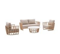Hespéride - Salon de Jardin Lemindo Eucalyptus 5 Places - 5 Coussins Déhoussables - Tissu Déperlant - Pieds Ajustables - Mobilier Extérieur Terrasse