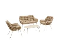 Hespéride - Salon de Jardin Paopao Beige, Argile 4 Places Anti-Rouille Coussins Confortables 2 Fauteuils 1 Canapé 1 Table Basse pour Terasse, Balcon