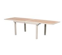 Hespéride - Table de Jardin Extensible Piazza Argile - 10 Places - Aluminium Traité Epoxy Antirouille - Plateau Verre Trempé Effet Bois - Meuble d'Extérieur à Rallonge Coulissante
