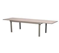 Hespéride - Table de Jardin Extensible Piazza Café - 12 Places - Aluminium Traité Epoxy Antirouille - Plateau Verre Trempé Effet Bois - Meuble d'Extérieur à Rallonge Coulissante