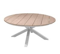 Hespéride - Table de Jardin Ronde Oriengo Blanc - 8 Places - Aluminium Traité Epoxy Antirouille Acacia