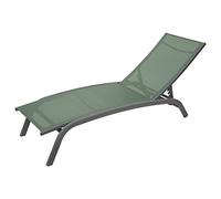 Hespéride - Transat Empilable Bonao Vert Olive et Graphite 2 Roues Anti-Rouille Inclinable, 4 Positions Chaise Longue pour Jardin, Terrasse, Balcon