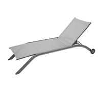 Hespéride - Transat Empilable Milenio Galet et Graphite 3 Roues Anti-Rouille 5 Positions Coussin Repose-tête Chaise Longue pour Jardin, Terrasse