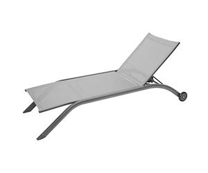 Hespéride - Transat Empilable Milenio Galet et Graphite 3 Roues Anti-Rouille 5 Positions Coussin Repose-tête Chaise Longue pour Jardin, Terrasse