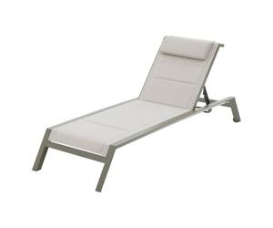 Hespéride - Transat Inclinable Allure Vert - 2 Roues 5 Positions Anti-Rouille Texaline Matelassée Empilable Mobilier Détente pour Jardin, Terrasse