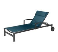 Hespéride - Transat Inclinable Ocala - Bleu Canard et Graphite - 4 Positions - 2 Roues - Aluminium Époxy - 197 x 78 x 94 cm - pour Jardin, Terrasse