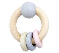 Hess 11118 Hochet Rond avec Boule et 3 Anneaux en Bois Rose Naturel