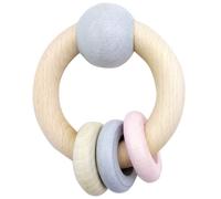 Hess 11118 Hochet Rond avec Boule et 3 Anneaux en Bois Rose Naturel