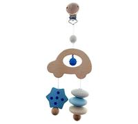 Hess Holzspielzeug 10128451 Minitrapèze en bois auto nature bleu à suspendre au lit, à la poussette ou au porte-bébé pour bébé de 0 mois environ 12 x 6 x 4 cm 160 g