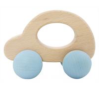 Hess Holzspielzeug 10864 - Figurine en bois à pousser, voiture de la série Nature en bleu, pour les bébés à partir de 3 mois, jouet à saisir avec des roues pour rouler d'avant en arrière