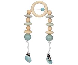 Hess Holzspielzeug 12968 - Chaîne de Landau en Bois, pour Les bébés à partir de 3 Mois, Fait Main, Bleu Nature, avec 2 Clips de sécurité, Longueur env. 49 cm, pour Landau et siège Auto pour bébé