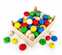 Hess Holzspielzeug 14345 - Mélange de Bricolage, KIGA-Mix, Multicolore, Perles en Bois pour bricoler et décorer