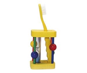 Hess Holzspielzeug 14533 - Porte-Brosse à Dents en Bois, avec sablier Rotatif avec du Sable coloré, pour Les Enfants, Fait à la Main, en 4 Couleurs différentes, pour Un Usage Quotidien Lors