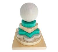 Hess Holzspielzeug 14958 - Tour d'empilage en bois avec des disques de différentes formes et couleurs, série Nature en turquoise, pour les tout-petits à partir de 24 mois, fait main