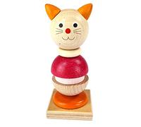 Hess Holzspielzeug 14981 - Jeu d'empilage en Bois, Motif Chaton, Fait Main, pour Enfants à partir de 3 Ans, Tour avec Anneaux et tête sphérique