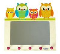 Hess Jouet en bois 30502 - Porte-manteau en bois avec miroir, motif chouettes, env. 37 x 35 cm