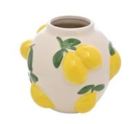 Hestia Vase Citron Avec Citrons Gaufrés - Vase en Céramique Style Méditerranéen pour Fleurs Fraîches ou Faux Fleurs Fantaisie Printemps Eté Décor Maison - H 12cm x L 12cm