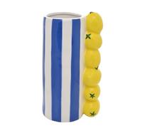 Hestia Vase Citron avec Rayures Bleues - Vase en Céramique de Style Méditerranéen pour Fleurs Fraîches ou Faux Fleurs Décor de Citron Fantaisie - H 21 cm x l 11 cm