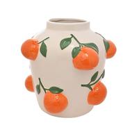 Hestia Vase orange avec oranges en relief - Vase en céramique de style méditerranéen pour fleurs fraîches ou artificielles, décoration d'intérieur fantaisiste printemps été - H 23 cm x l 20 cm