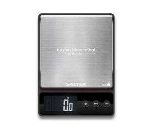 Heston Blumenthal By Salter 1140A HBBKDR Balance Cuisine de Précision, Capacité Max. 5KG avec Incréments de 0.5g, Plateforme en Acier Inoxydable, Pèse pour Aliments & Liquides, Facile à Nettoyer, Noir