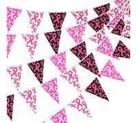 Hestya 15 m 49 Pieds Bannière Octobre Rose Deco Bannière de Fanion Cancer de Sein Rose Espoir Foi Courage Ruban Cancer Sein Drapeau Triangle pour Fournitures Fête 7,4 x 10,8 Pouces(Dynamique)