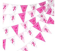 Hestya 15 m 49 Pieds Bannière Octobre Rose Deco Bannière de Fanion Cancer de Sein Rose Espoir Foi Courage Ruban Cancer Sein Drapeau Triangle pour Fournitures Fête 7,4 x 10,8 Pouces(Élégant)