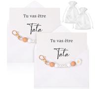 Hestya 2 Sets Cadeau Annonce Grossesse pour Tata Tonton Tu Vas Être Tata Tu Vas Être Tonton Porte-Clés Porte Chef Carte Annonce Grossesse avec Enveloppe pour Noël Anniversaire Baptême