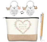 Hestya 3 Cadeaux Merci pour Maitresse d'École Atsem Trousse de Maquillage Pochette Toilettes Porte Clés Stylo à Bille pour AESH Fin d'Année Institutrice Enseignants Maternelle(Floral Frais)