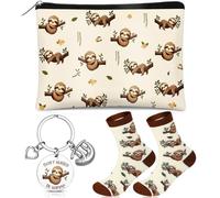 Hestya 3 Coffret Cadeau Paresseux pour Femme Trousses de Maquillage Animaux Chaussettes Porte-Clés pour Les Amoureuses des Paresseux Amies Filles Épouses Sœurs Petites Amies Noël Anniversaire