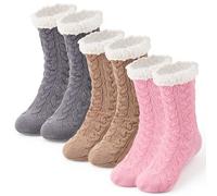 Hestya 3 Paires de Chaussons de Noël Chaussettes de Lit Antidérapantes Chaussettes d'Hiver Moelleuses pour Noël(Unisexe,Froid)