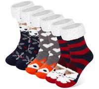 Hestya 3 Paires de Chaussons de Noël Chaussettes de Lit Antidérapantes Chaussettes d'Hiver Moelleuses pour Noël(Femme,Romantique)