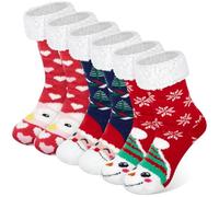 Hestya 3 Paires de Chaussons de Noël Chaussettes de Lit Antidérapantes Chaussettes d'Hiver Moelleuses pour Noël(Femme,Mignonne)