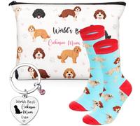 Hestya 3 Pièces Cadeaux Cocker Spaniel Best Cockapoo Mum Ever Cadeau pour les Amoureux des Cockers Chaussettes Trousse de Maquillage Motif Chien Porte-Clés pour Anniversaire, Thanksgiving, Noël