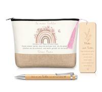 Hestya 3 Pièces Cadeaux de Maman pour Fille Cadeau d'anniversaire Trousse de Maquillage Personnalisée Stylo à Bille et Marque-Page en Bois Mutter Und Tochter pour 18e Anniversaire Remise de Diplôme