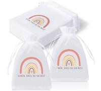 Hestya 30 Pièces Sachets en Organza Schön Dass du da Bist Cadeaux de Communion Cadeaux de Mariage Baptême Sachets en Organza pour Arc-en-ciel rose pour Chocolats, Biscuits Confirmation, Anniversaire