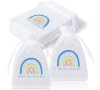 Hestya 30 Pièces Sachets en Organza Schön Dass du da Bist Cadeaux de Communion Cadeaux de Mariage Baptême Sachets en Organza pour Arc-en-ciel bleu pour Chocolats, Biscuits Confirmation, Anniversaire