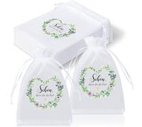 Hestya 30 Pièces Sachets en Organza Schön Dass du da Bist Cadeaux de Communion Cadeaux de Mariage Sachets Baptême en Organza pour Eucalyptus pour Chocolats, Biscuits pour Confirmation, Anniversaire