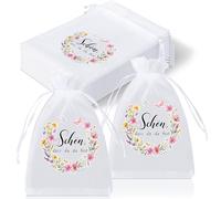 Hestya 30 Pièces Sachets en Organza Schön Dass du da Bist Cadeaux de Communion Cadeaux de Mariage Sachets en Organza pour Fleurs pour Chocolats, Biscuits pour Baptême, Confirmation, Anniversaire