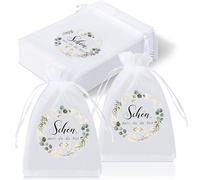Hestya 30 Pièces Sachets en Organza Schön Dass du da Bist Cadeaux de Communion Cadeaux de Mariage Sachets en Organza pour Eucalyptus pour Chocolats, Biscuits pour Baptême, Confirmation, Anniversaire