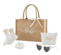 Hestya 4 Pcs Cadeau de Mariée Sac en Jute pour Mariée Trousse de Maquillage Chaussettes de Marige Lunettes de Soleil de Mariage Evjf Accessoire