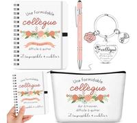 Hestya 4 Pièces Set de Cadeaux pour Collègues de Travail Femme Carnet A6 Porte-Clés Trousse de Maquillage Stylo à Bille Cadeau d'Adieu pour Collègue pour Son Anniversaire Noël Retraite