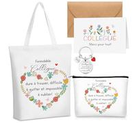 Hestya 5 Cadeaux pour Collègue de Travail Femme Trousse de Maquillage Porte-Clés Sac en Toile Carte avec Enveloppe Cadeau de Remerciement et d'Adieu Collègue pour Départ Retraite Anniversaire Noël