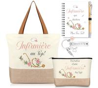 Hestya 5 Pièces Cadeaux Infirmières Accessoire Infirmiere, Trousse Infirmiere Sac Fourre-Tout Porte-Clés Infirmier Mini Bloc-Notes avec Stylo Cadeau pour Infirmier Merci Journée des Infirmières